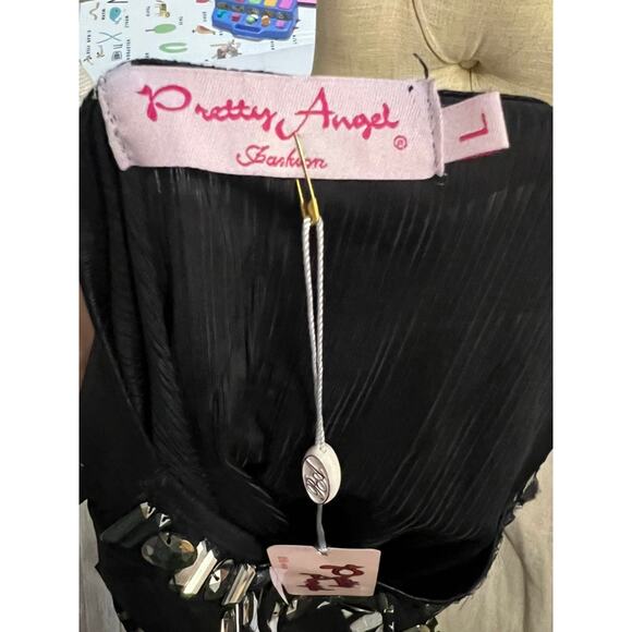 NWT Pretty Angel zebra & black top w sheer sleeves dressy beaded size Large - Picture 5 of 11